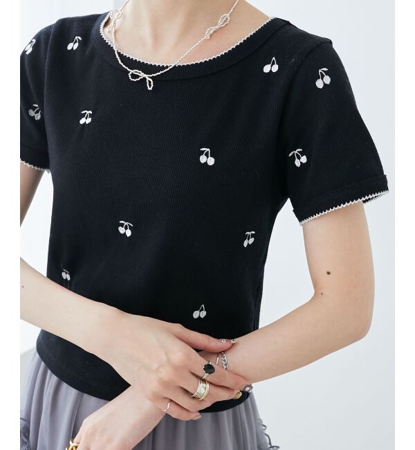  「ガーリーモチーフエンブロイダリーT」|Tシャツ・カットソー|