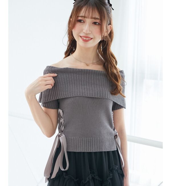  「レースアップオフショルニット」|ニット・セーター|