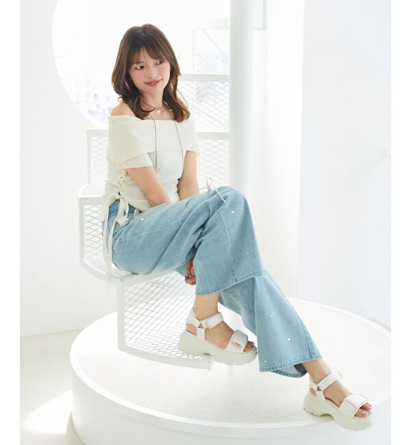  「レースアップオフショルニット」|ニット・セーター|