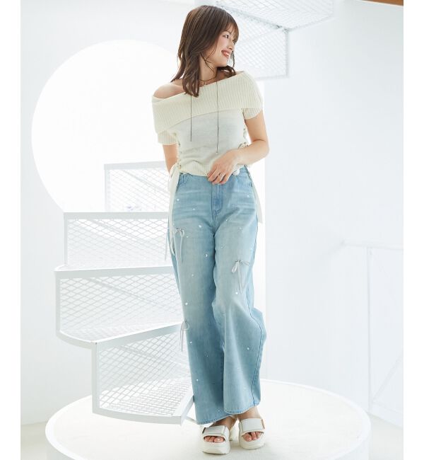  「レースアップオフショルニット」|ニット・セーター|