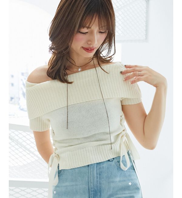  「レースアップオフショルニット」|ニット・セーター|