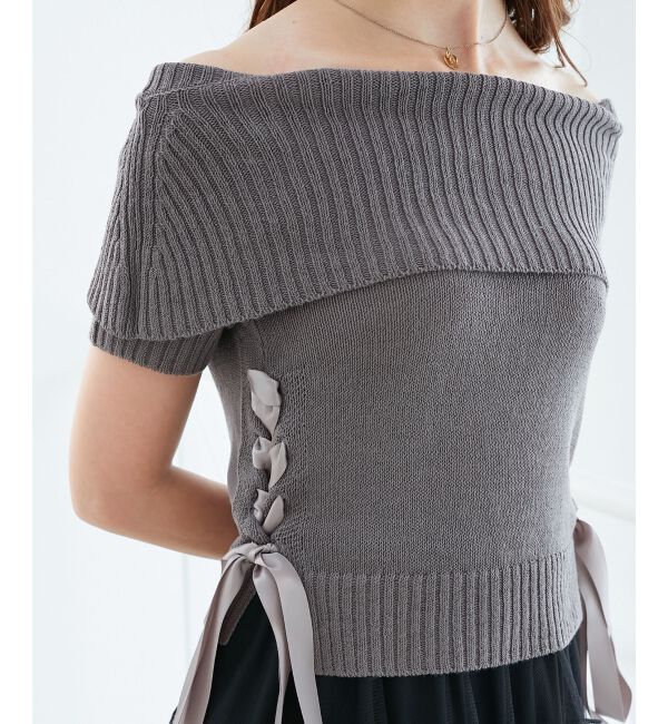  「レースアップオフショルニット」|ニット・セーター|Ｃ／グレー