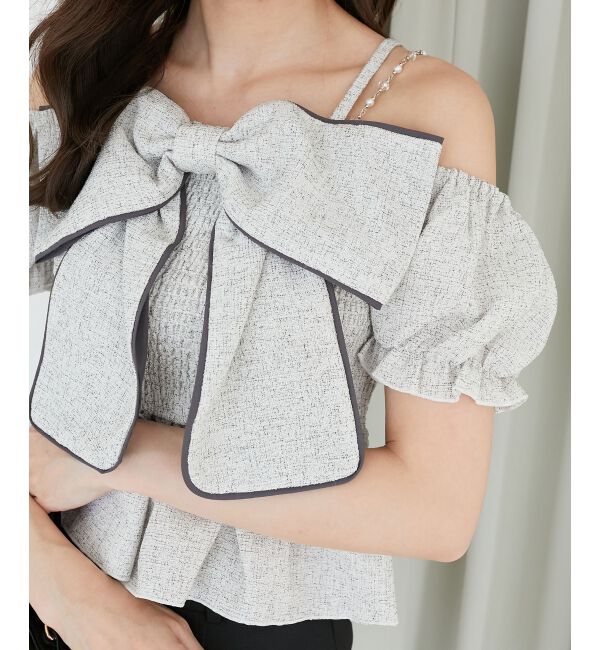  「チェーン付きビッグリボンブラウス」|シャツ・ブラウス|アイボリー