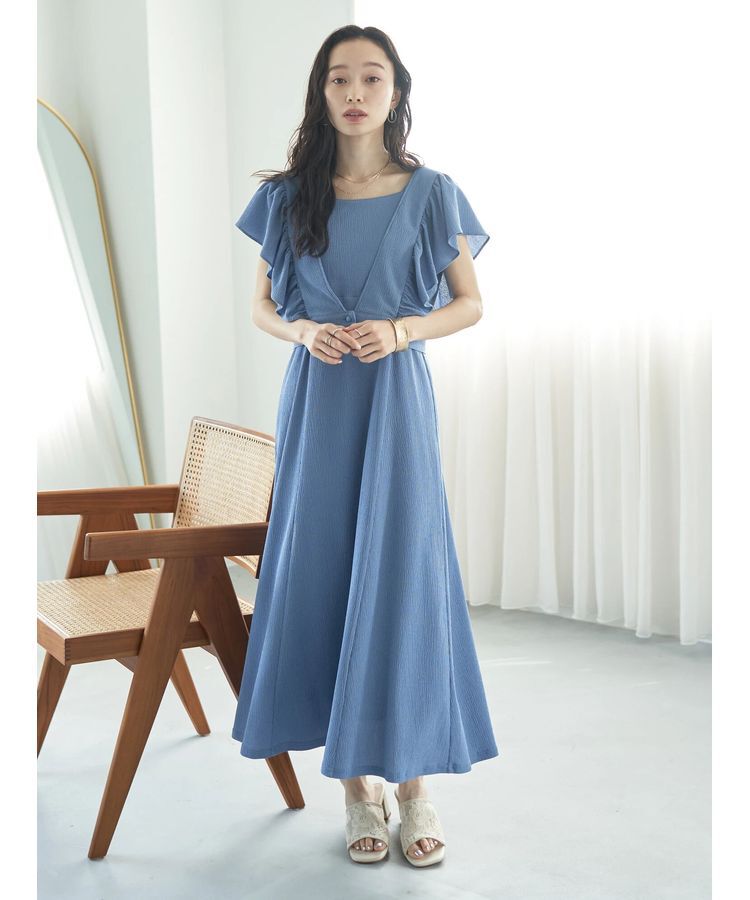 earth music&ecology「SET2点　フリルショルダーツーピースワンピース」|ワンピース|Blue