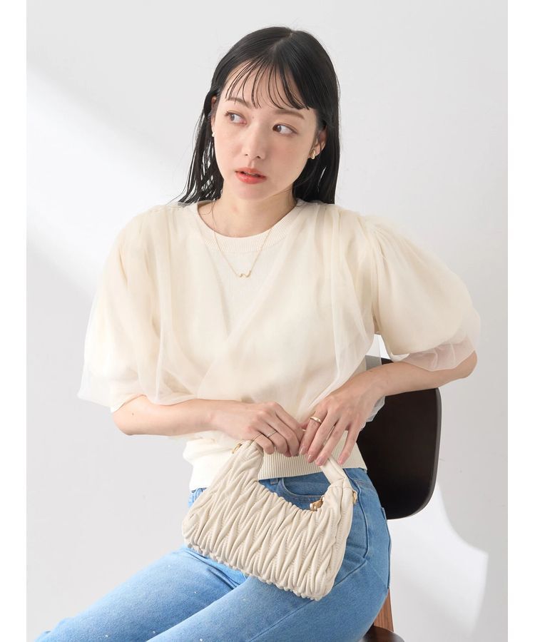 earth music&ecology「チュールドッキング半袖ニットプルオーバー」|ニット・セーター|