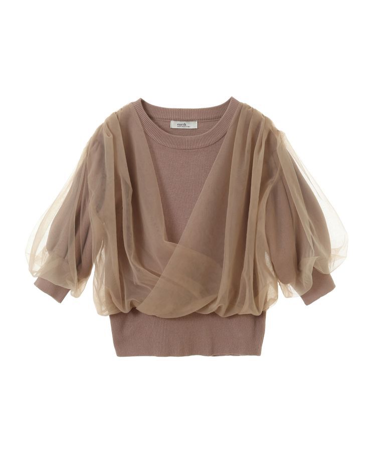 earth music&ecology「チュールドッキング半袖ニットプルオーバー」|ニット・セーター|