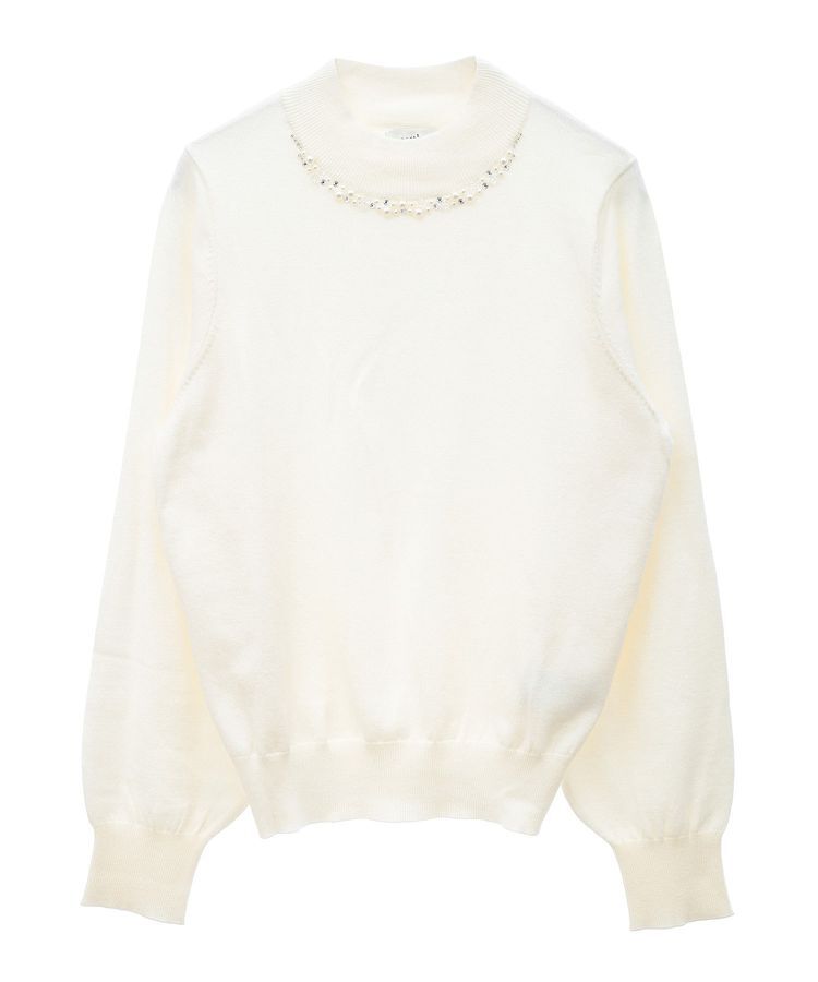 earth music&ecology「パール&ビジューハイネックプルオーバー」|ニット・セーター|