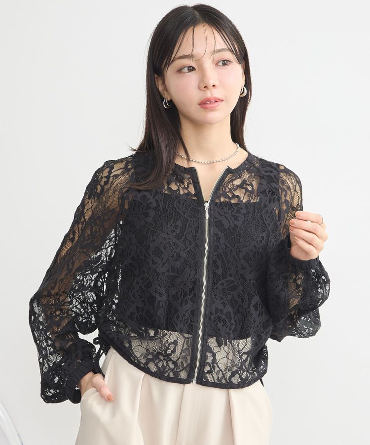 earth music&ecology「レースZIPシャツ」|シャツ・ブラウス|Black