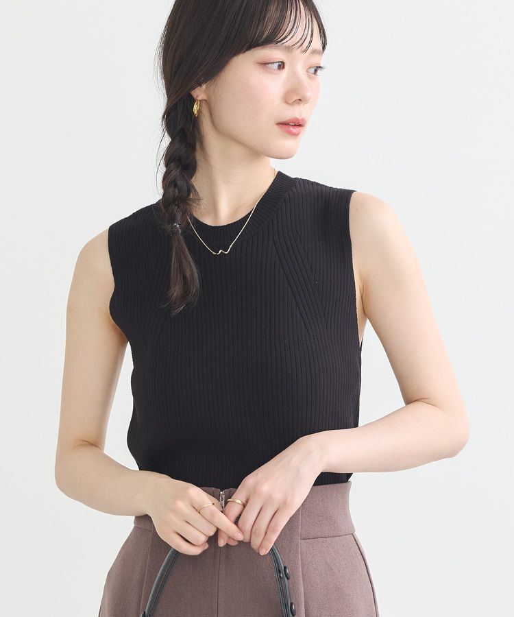 earth music&ecology「ランダムリブノースリーブニット」|ニット・セーター|Black