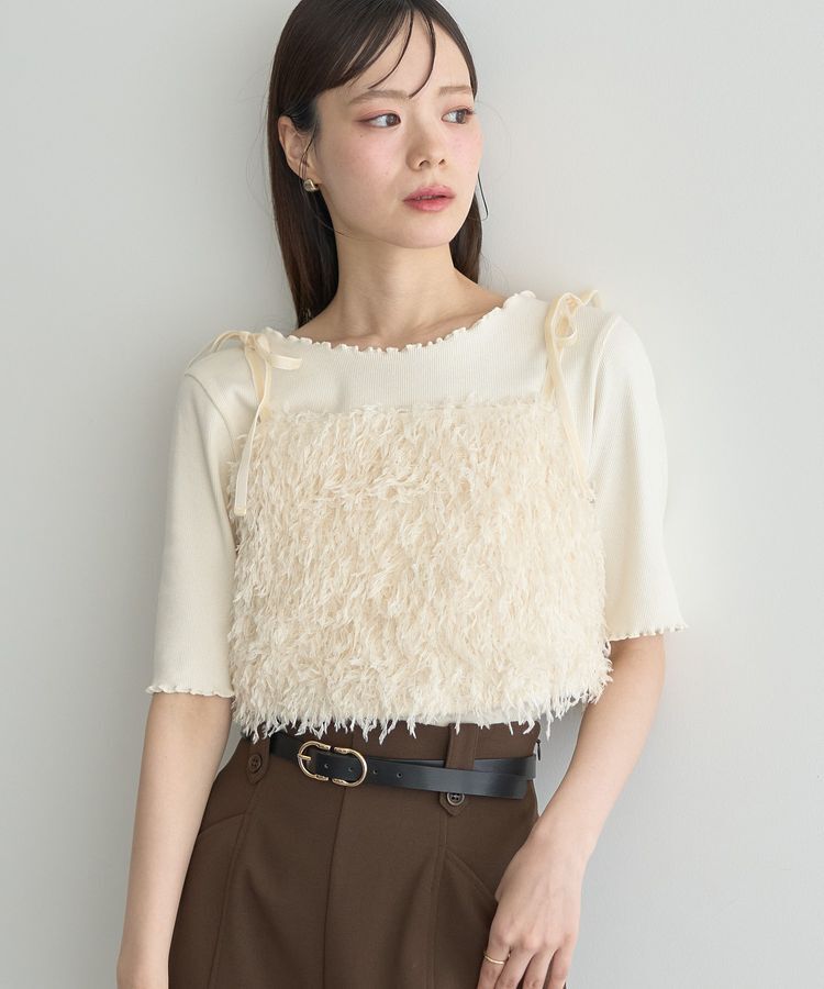 earth music&ecology「【WEB限定】ベロアリボンフェザービスチェ」|ベスト・ジレ|Ivory