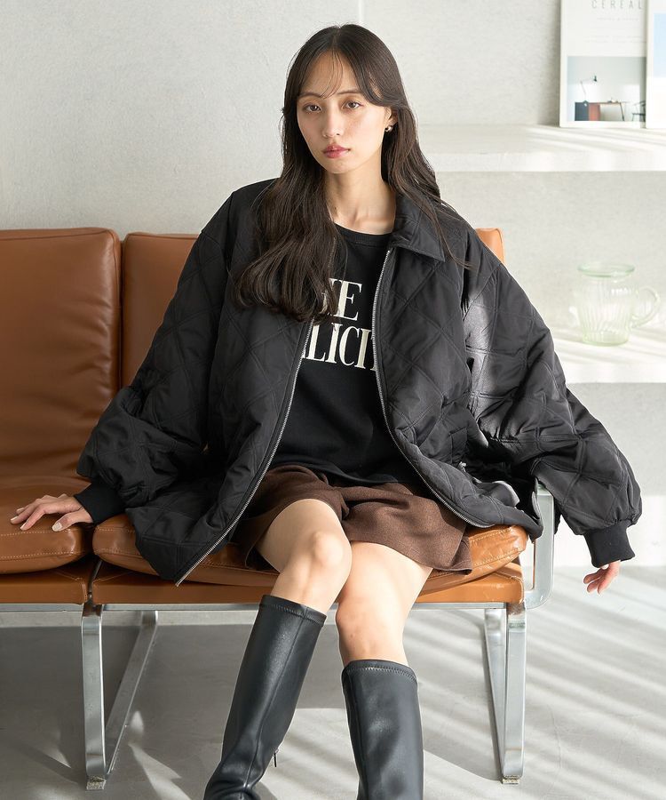 earth music&ecology「【WEB限定】ダブルステッチキルティングコート」|その他|Black