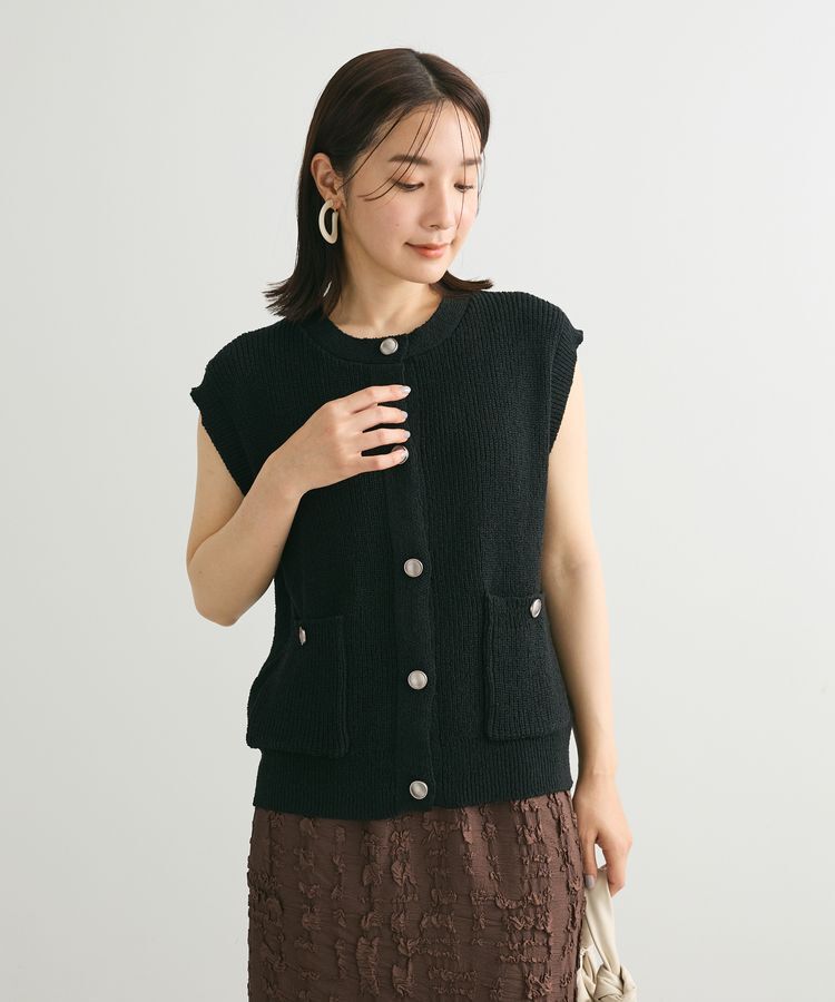 Green Parks「シルバーボタンクルーネックベスト」|ベスト・ジレ|Black