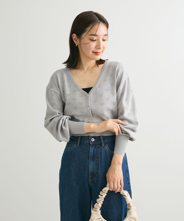 Green Parks「・swing　by　ハート柄スカシニットカーディガン」|カーディガン|