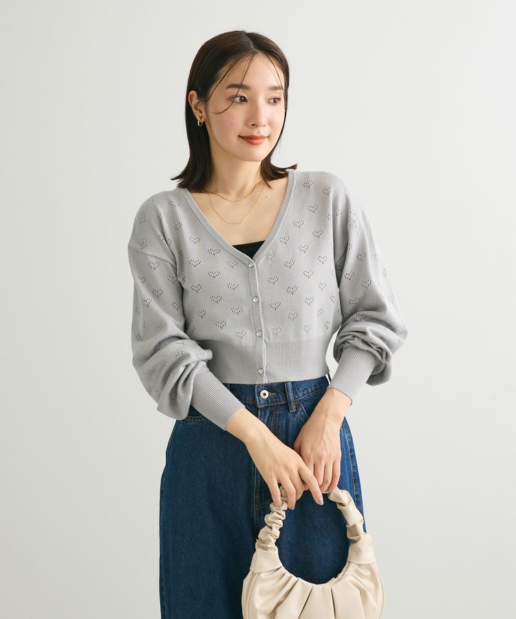 Green Parks「・swing　by　ハート柄スカシニットカーディガン」|カーディガン|