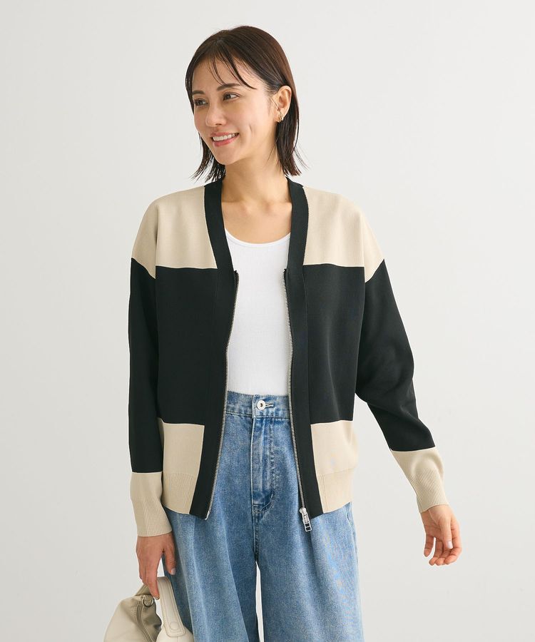 Green Parks「・furry rate かる～いニットZIPブルゾン」|カーディガン|Black