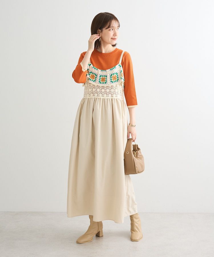 Green Parks「BEST PRICE 袖口カラーリブ7分袖ニットプルオーバー」|ニット・セーター|