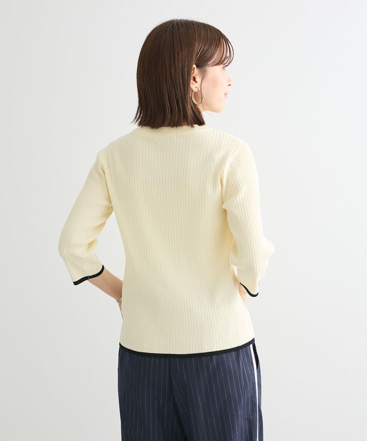 Green Parks「BEST PRICE 袖口カラーリブ7分袖ニットプルオーバー」|ニット・セーター|
