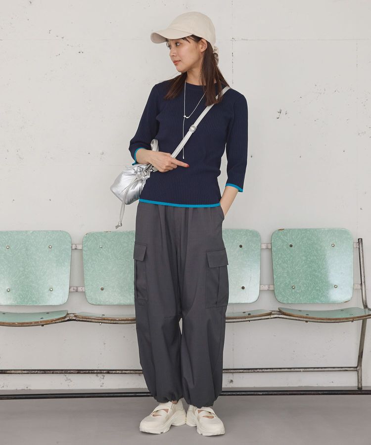 Green Parks「BEST PRICE 袖口カラーリブ7分袖ニットプルオーバー」|ニット・セーター|