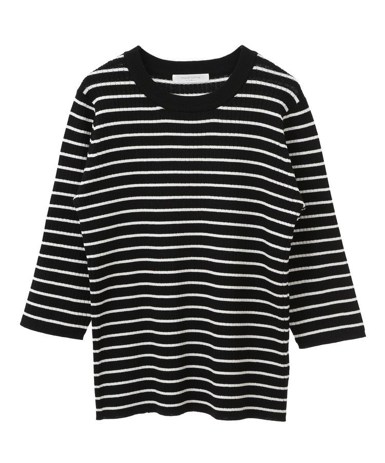 Green Parks「BEST PRICE 袖口カラーリブ7分袖ニットプルオーバー」|ニット・セーター|