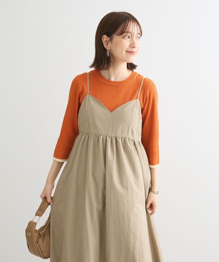 Green Parks「BEST PRICE 袖口カラーリブ7分袖ニットプルオーバー」|ニット・セーター|Orange