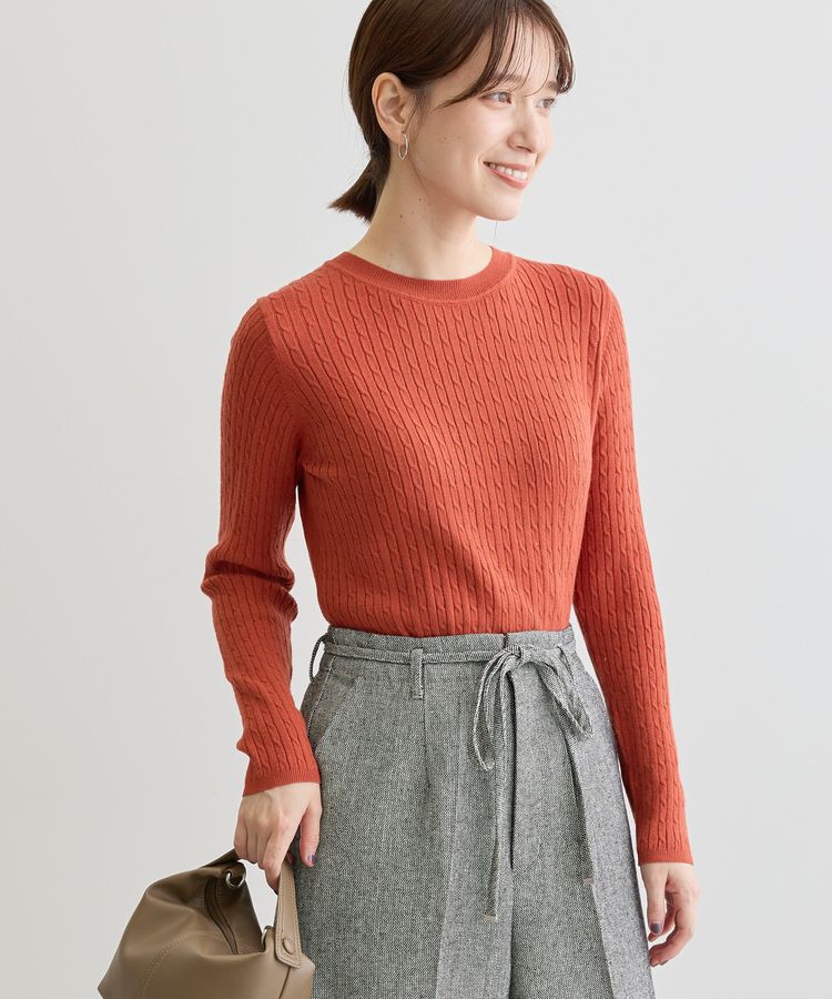 Green Parks「プチケーブルクルーネックニットプルオーバー」|ニット・セーター|Orange