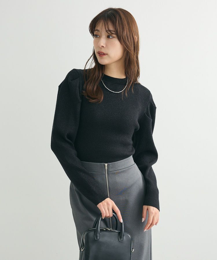 Green Parks「・swing by ラメニットパワーショルダー」|ニット・セーター|Black
