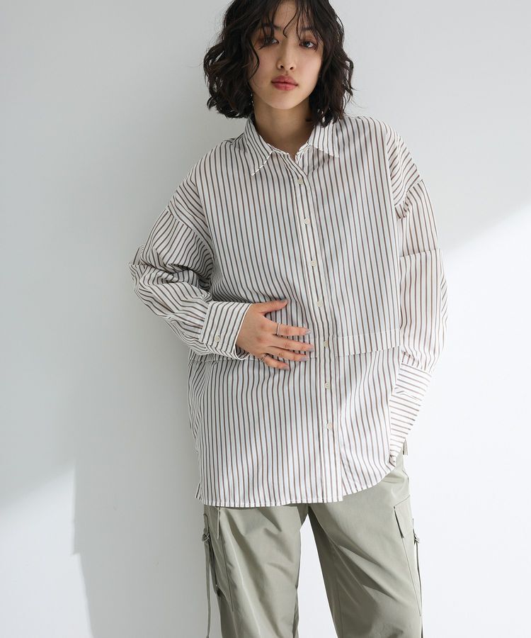 Green Parks「ラメストライプタックシャツチュニック」|シャツ・ブラウス|Off White