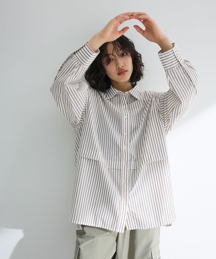 Green Parks「ラメストライプタックシャツチュニック」|シャツ・ブラウス|