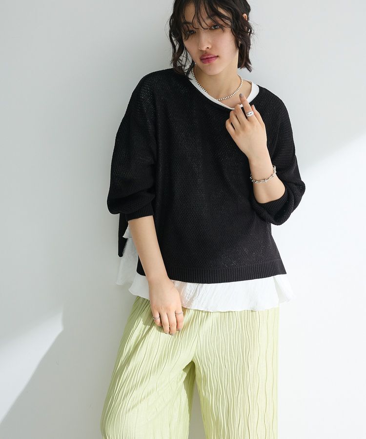 Green Parks「かのこボートネック7分袖ニットプルオーバー」|ニット・セーター|