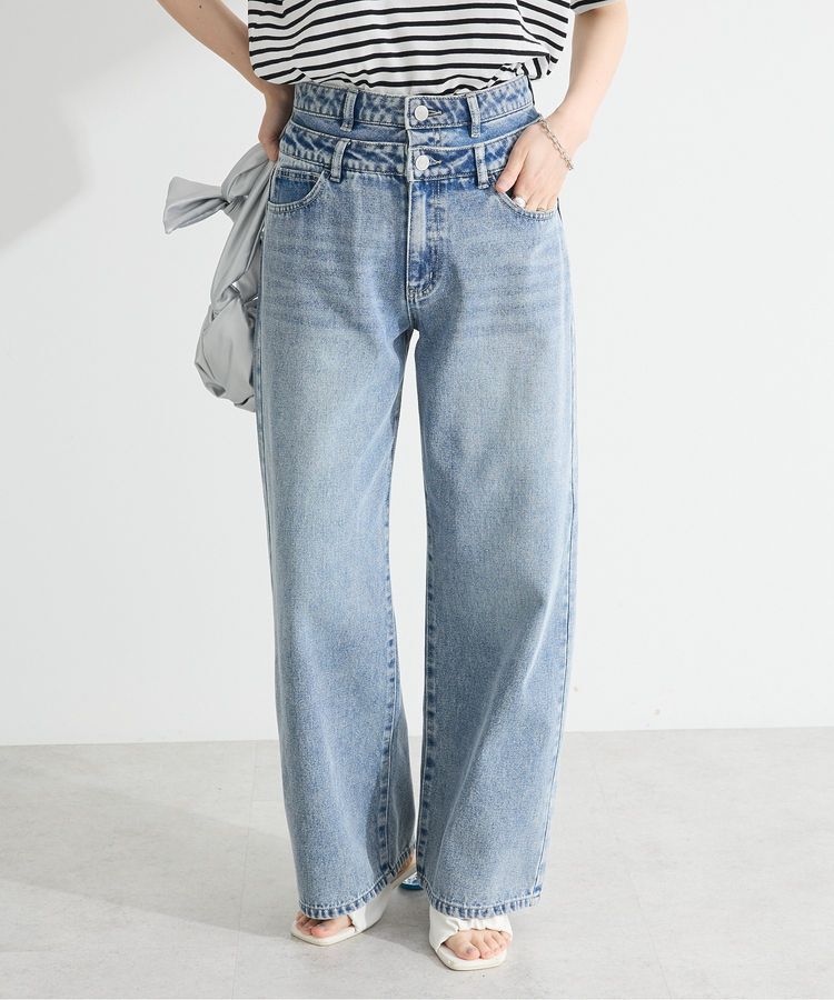 Green Parks「・ELENCARE DUE Wウエストデニムパンツ」|デニム|Light indigo