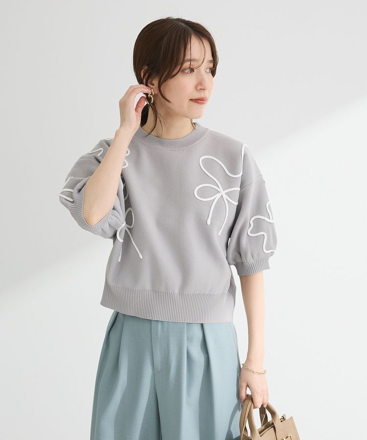 Green Parks「・ELENCARE DUE ライン刺繍5分袖ニット」|ニット・セーター|