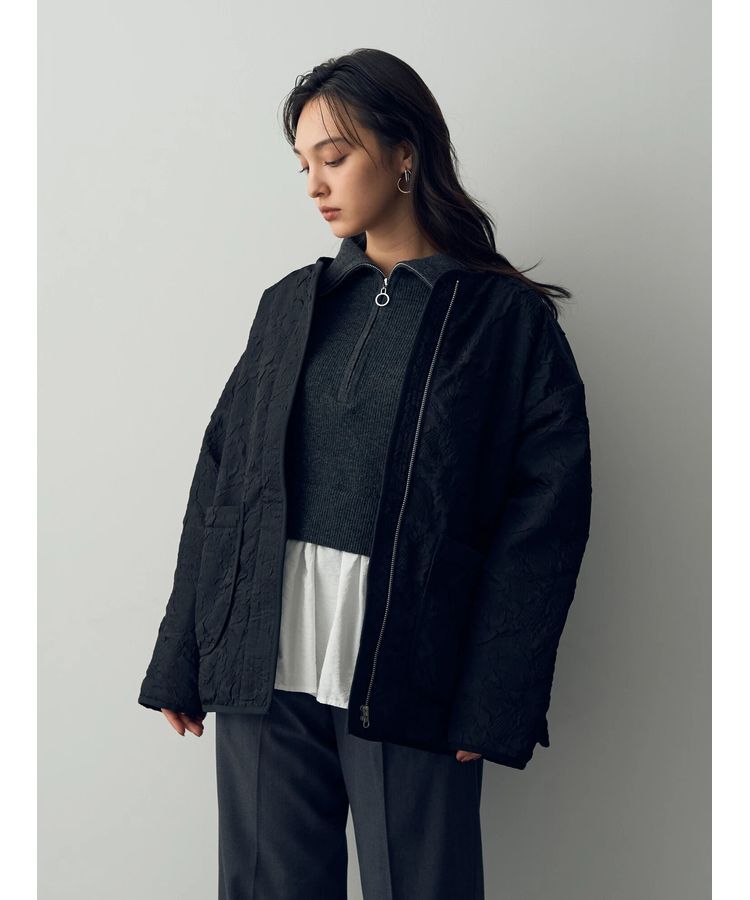YECCA VECCA「ふくれジャガードミドル丈中綿コート」|その他|ブラック