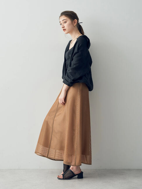 YECCA VECCA「スクエアメッシュフレアスカート」|フレア|