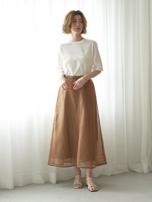 YECCA VECCA「スクエアメッシュフレアスカート」|フレア|