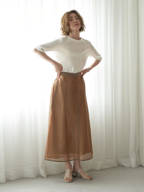 YECCA VECCA「スクエアメッシュフレアスカート」|フレア|