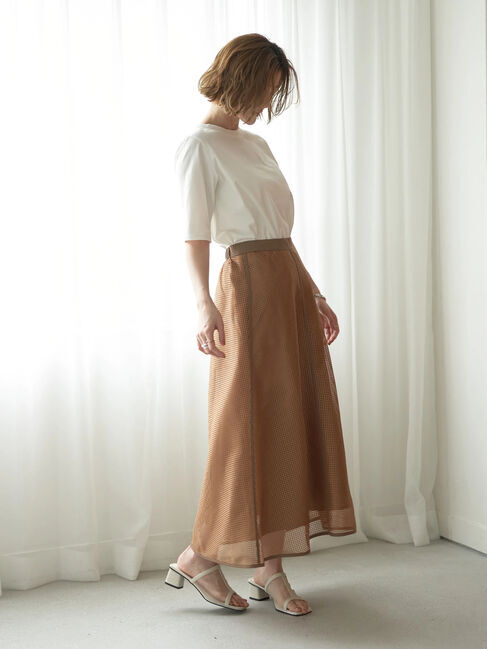 YECCA VECCA「スクエアメッシュフレアスカート」|フレア|