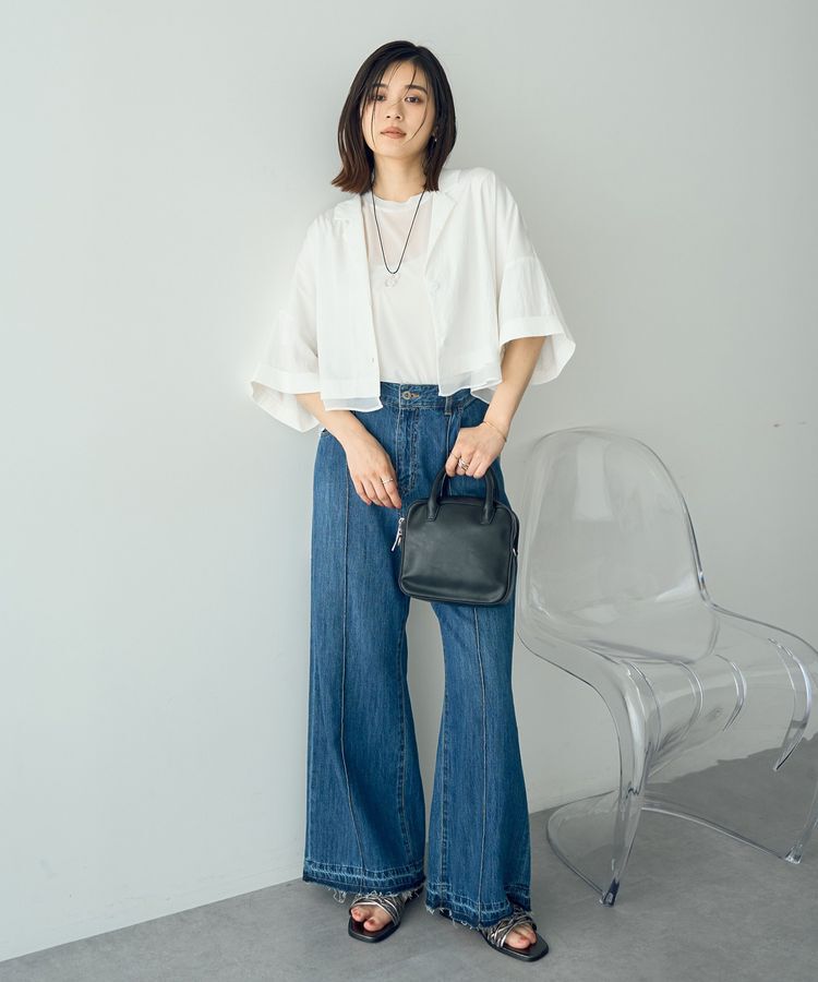 YECCA VECCA「クルーネック5分袖シアートップス」|Tシャツ・カットソー|