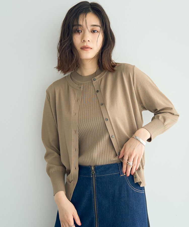 YECCA VECCA「【接触冷感】マシンウォッシャブルクルーネックカーディガン」|カーディガン|Beige