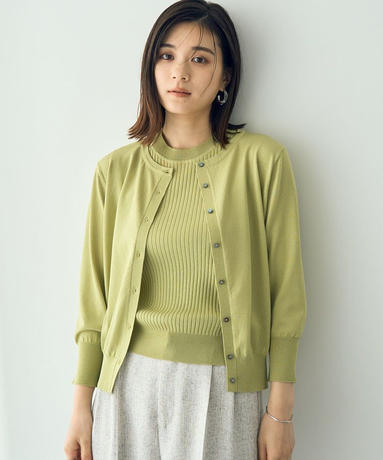 YECCA VECCA「【接触冷感】マシンウォッシャブルクルーネックカーディガン」|カーディガン|Lime Green
