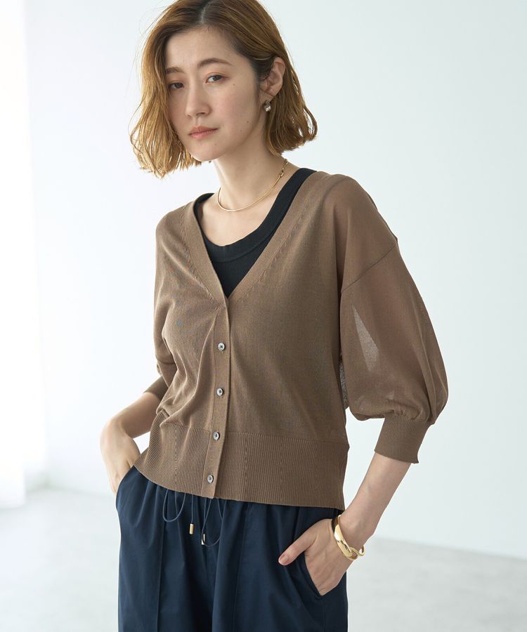 YECCA VECCA「シアーニットVネックカーディガン」|カーディガン|Dark beige