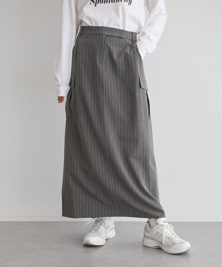 GARAGE OF GOOD CLOTHING「ストライプIラインカーゴスカート」|タイト|ストライプグレー