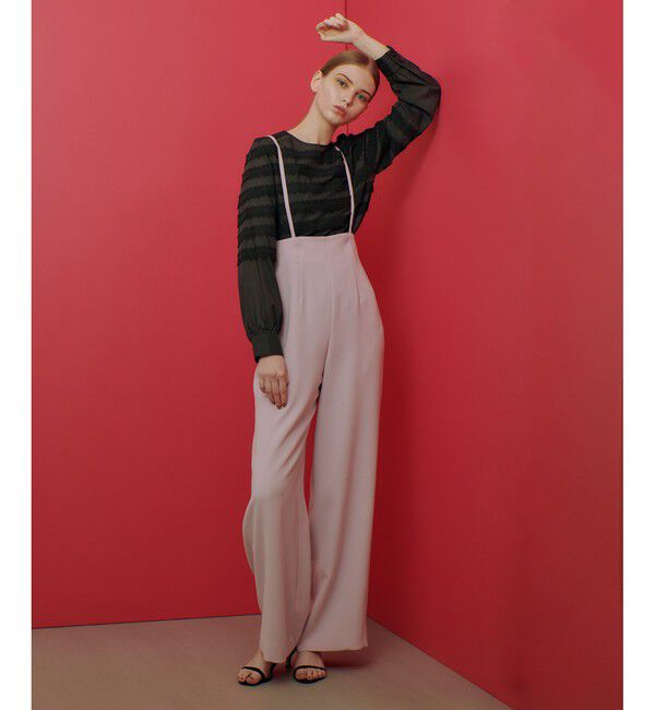 LOULOU WILLOUGHBY「【LOULOU WILLOUGHBY】ダブルクロスハイウエストサスペンダーパンツ」|オールインワン|ピンク