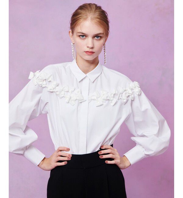 LOULOU WILLOUGHBY「【LOULOU WILLOUGHBY】メニーリボンパフスリーブシャツ」|シャツ・ブラウス|