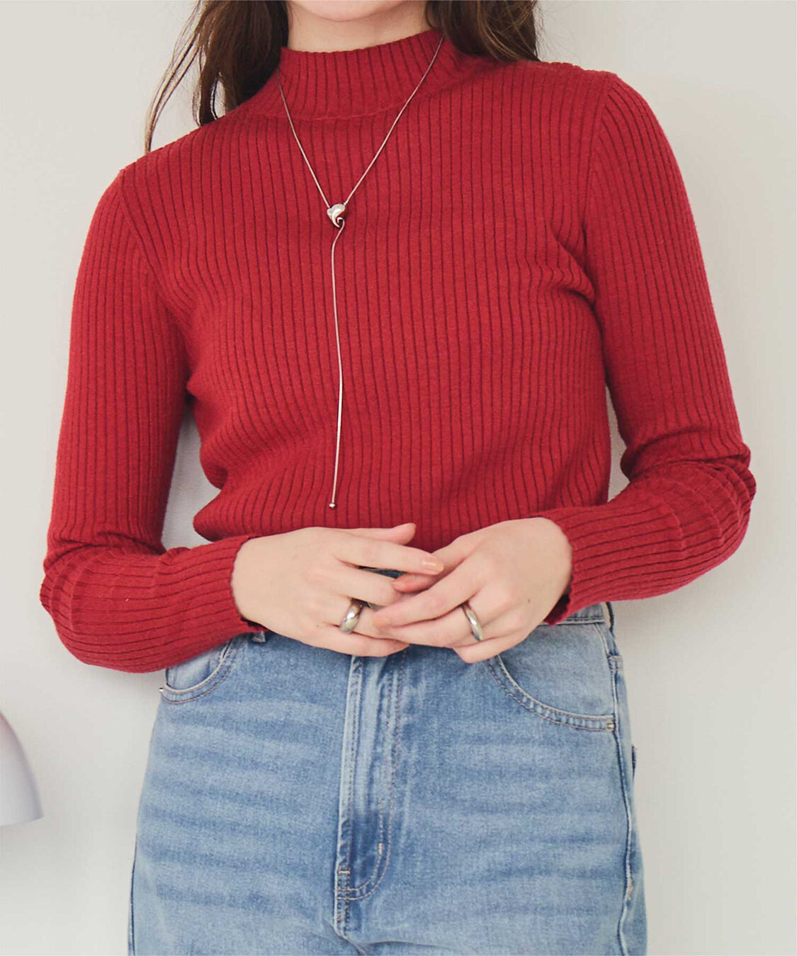 titivate「ハイネックリブ編みニット」|ニット・セーター|レッド