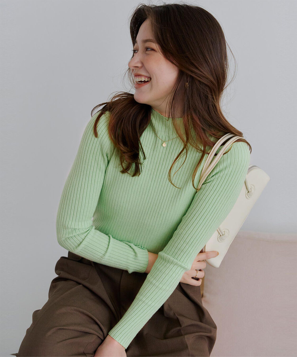 titivate「ハイネックリブ編みニット」|ニット・セーター|ライトグリーン