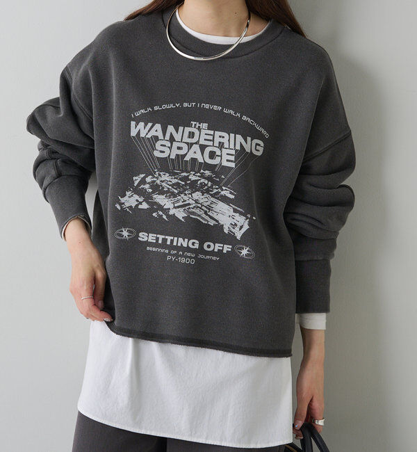  「ヴィンテージライクスペースプリント裏起毛スウェット」|プルオーバー|