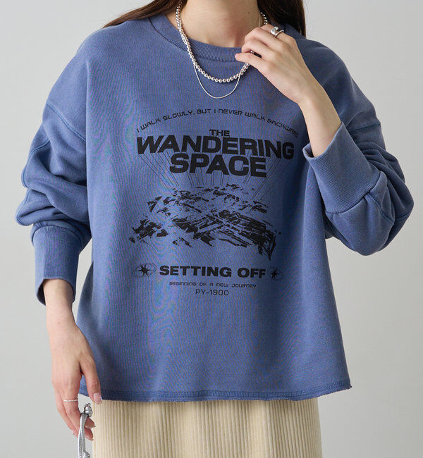  「ヴィンテージライクスペースプリント裏起毛スウェット」|プルオーバー|ブルー