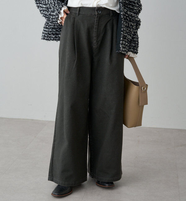  「カツラギ起毛ワンタックワイドパンツ」|その他|チャコールグレー