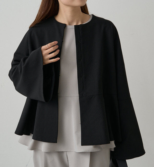  「【Du noir】ノーカラーペプラムシルエットジャケット」|テーラードジャケット|