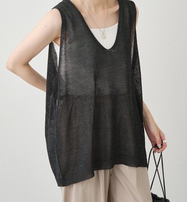 「《新色登場！/リバイバル》【Du noir】リネンタッチスクエアタンク」|ニット・セーター|